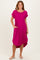 Magenta Ribbed Curved Hem Midi Dress