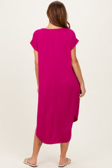 Magenta Ribbed Curved Hem Midi Dress