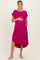 Magenta Ribbed Curved Hem Maternity Midi Dress