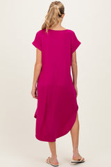 Magenta Ribbed Curved Hem Maternity Midi Dress