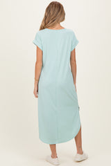 Mint Ribbed Curved Hem Maternity Midi Dress