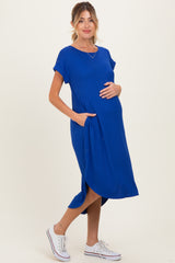 Royal Ribbed Curved Hem Maternity Midi Dress