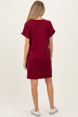 Cabernet Brushed Rolled Short Sleeve V-Neck Maternity Dress