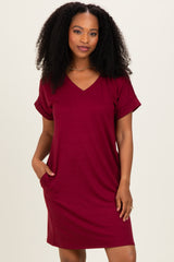 Cabernet Brushed Rolled Short Sleeve V-Neck Maternity Dress