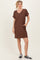 Brown Brushed Rolled Short Sleeve V-Neck Dress