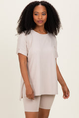 Sand Beige Hi-Low Short Sleeve Tee Biker Short Set