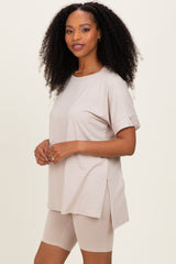 Sand Beige Hi-Low Short Sleeve Tee Biker Short Set