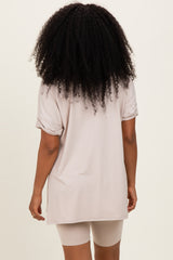 Sand Beige Hi-Low Short Sleeve Tee Biker Short Set
