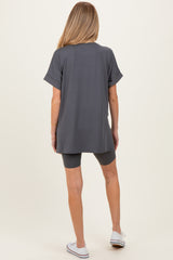 Ash Grey Hi-Low Short Sleeve Tee Biker Short Maternity Set