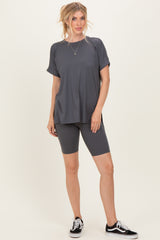 Ash Grey Hi-Low Short Sleeve Tee Biker Short Maternity Set
