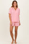 Pink Short Sleeve Button Down Shirt Shorts Set