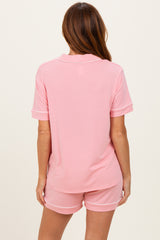Pink Short Sleeve Button Down Shirt Shorts Set
