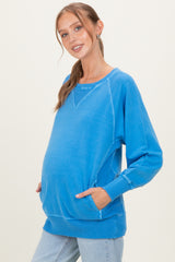 Classic Blue Vintage Wash French Terry Maternity Pullover
