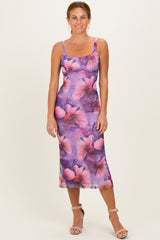Lavender Mesh Floral Sleeveless Midi Dress