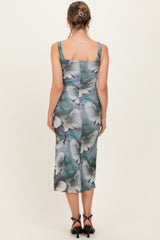Grey Mesh Floral Sleeveless Maternity Midi Dress