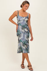 Grey Mesh Floral Sleeveless Maternity Midi Dress