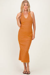 Red Striped Halter Maternity Maxi Dress