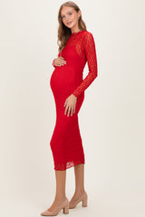 Red Lace Long Sleeve Fitted Maternity Dress