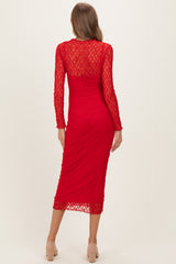 Red Lace Long Sleeve Fitted Maternity Dress