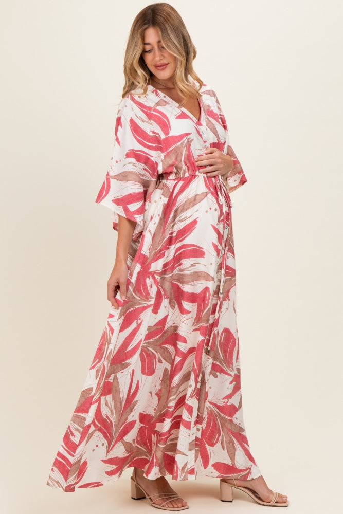 Rose Printed Button Up Waist Tie Maternity Maxi Dress