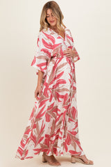 Rose Printed Button Up Waist Tie Maternity Maxi Dress