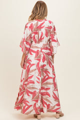 Rose Printed Button Up Waist Tie Maternity Maxi Dress