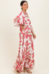 Rose Printed Button Up Waist Tie Maxi Dress