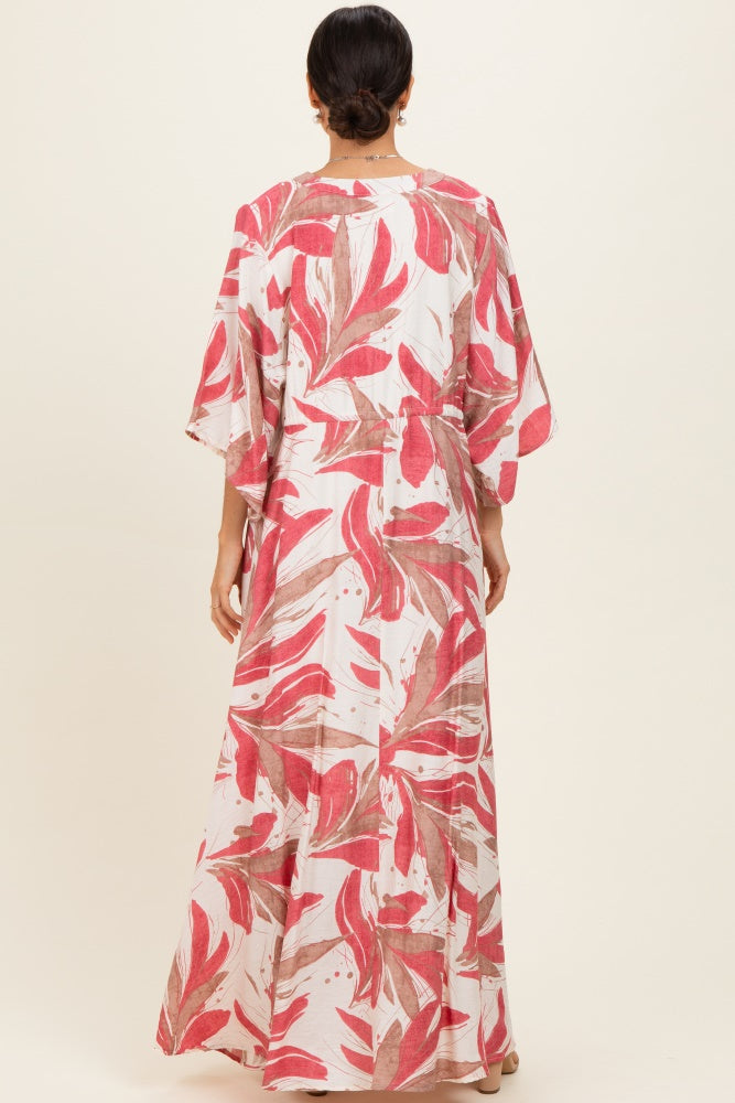 Rose Printed Button Up Waist Tie Maxi Dress