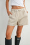 Taupe Striped Drawstring Shorts