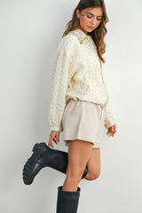 Taupe Striped Drawstring Shorts