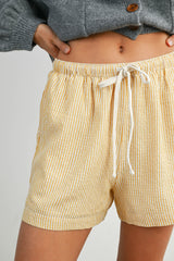 Yellow Striped Drawstring Shorts
