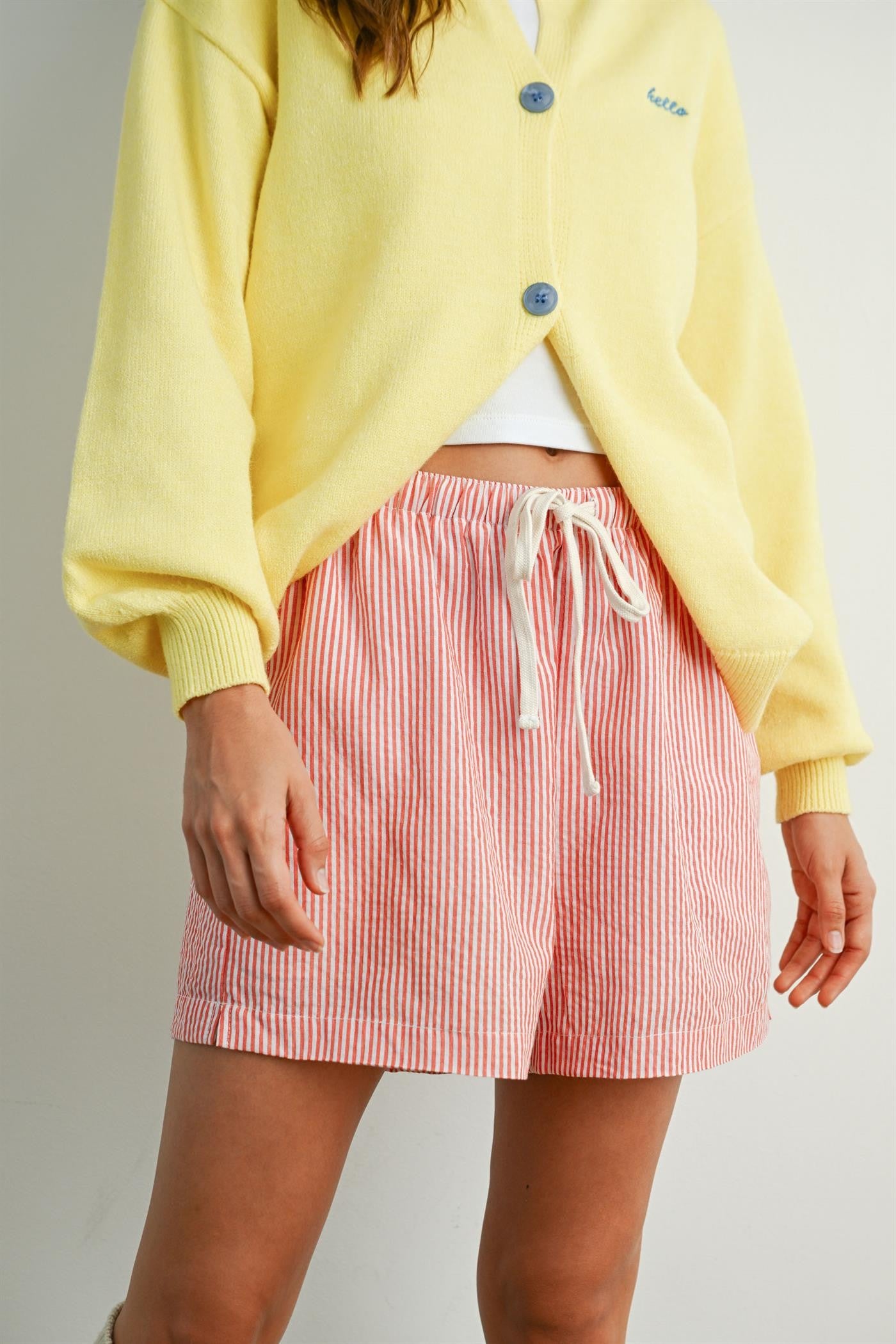 Red Striped Drawstring Maternity Shorts