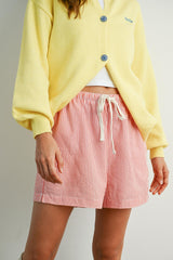 Red Striped Drawstring Maternity Shorts
