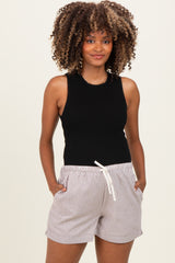 Brown Striped Drawstring Maternity Shorts