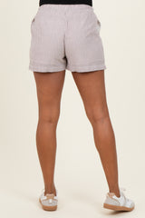 Brown Striped Drawstring Maternity Shorts