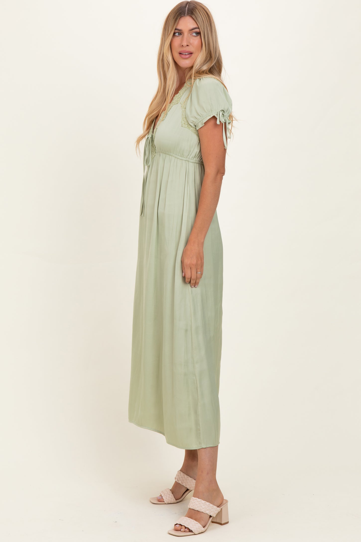 Sage Satin Lace Detail Maxi Dress