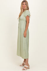 Sage Satin Lace Detail Maxi Dress