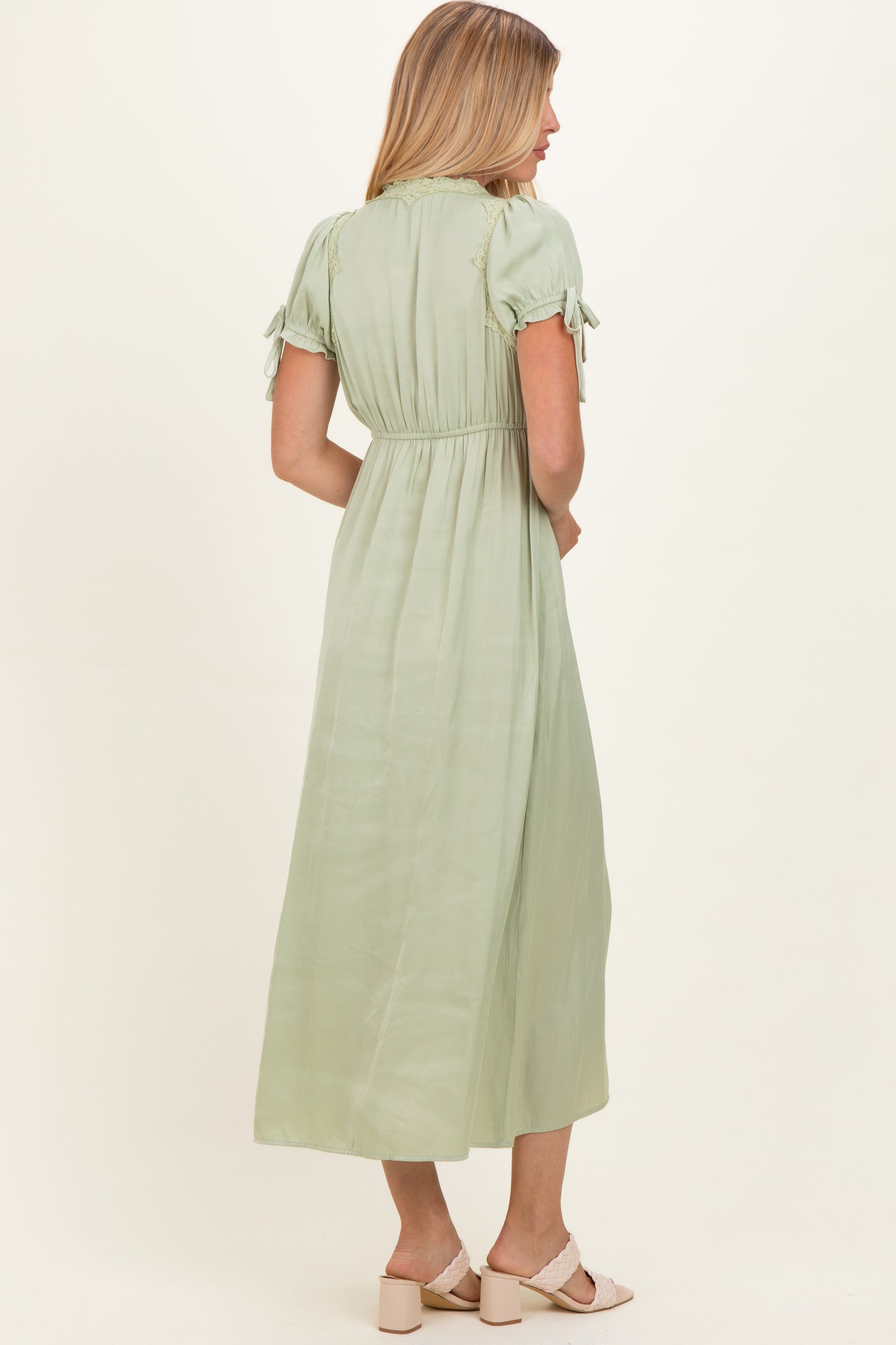 Sage Satin Lace Detail Maxi Dress