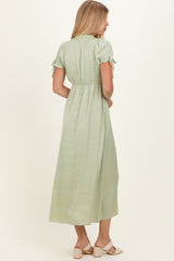 Sage Satin Lace Detail Maxi Dress