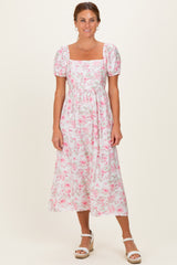 Pink Floral Crisscross Back Maternity Midi Dress