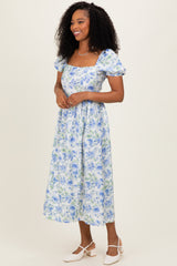 Blue Floral Crisscross Back Midi Dress