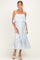 Blue Striped Flounce Shoulder Tie Maternity Midi Dress