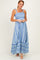 Blue Striped Smocked Shoulder Tie Midi Dress