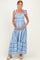 Blue Striped Smocked Shoulder Tie Maternity Midi Dress