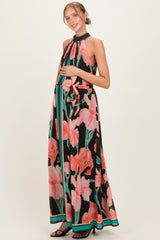 Black Floral Halter Maternity Maxi Dress