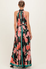 Black Floral Halter Maternity Maxi Dress