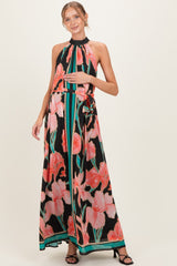 Black Floral Halter Maternity Maxi Dress