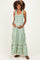 Green Striped Smocked Shoulder Tie Maternity Midi Dress