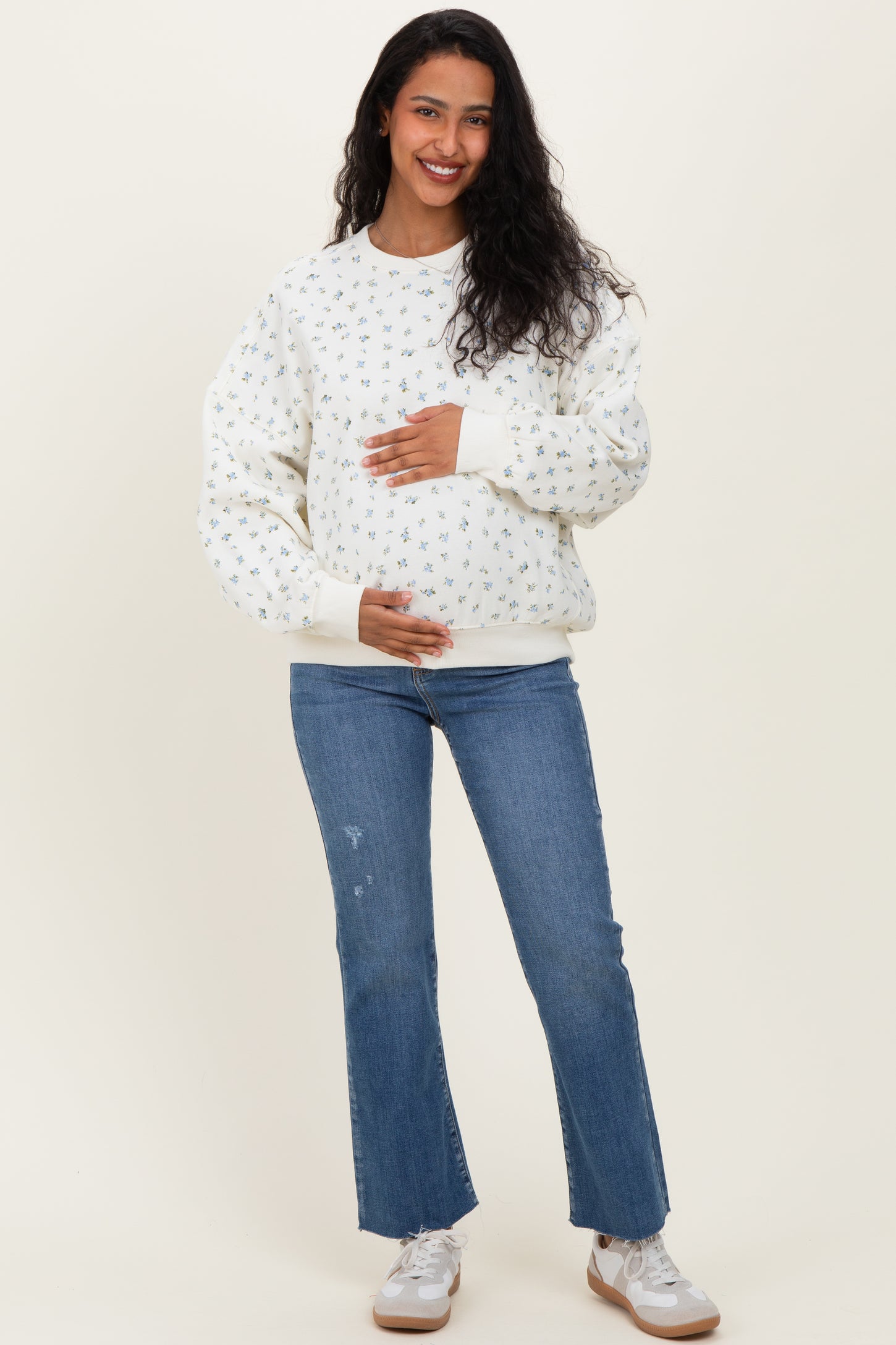 Blue Ditsy Floral Maternity Sweatshirt