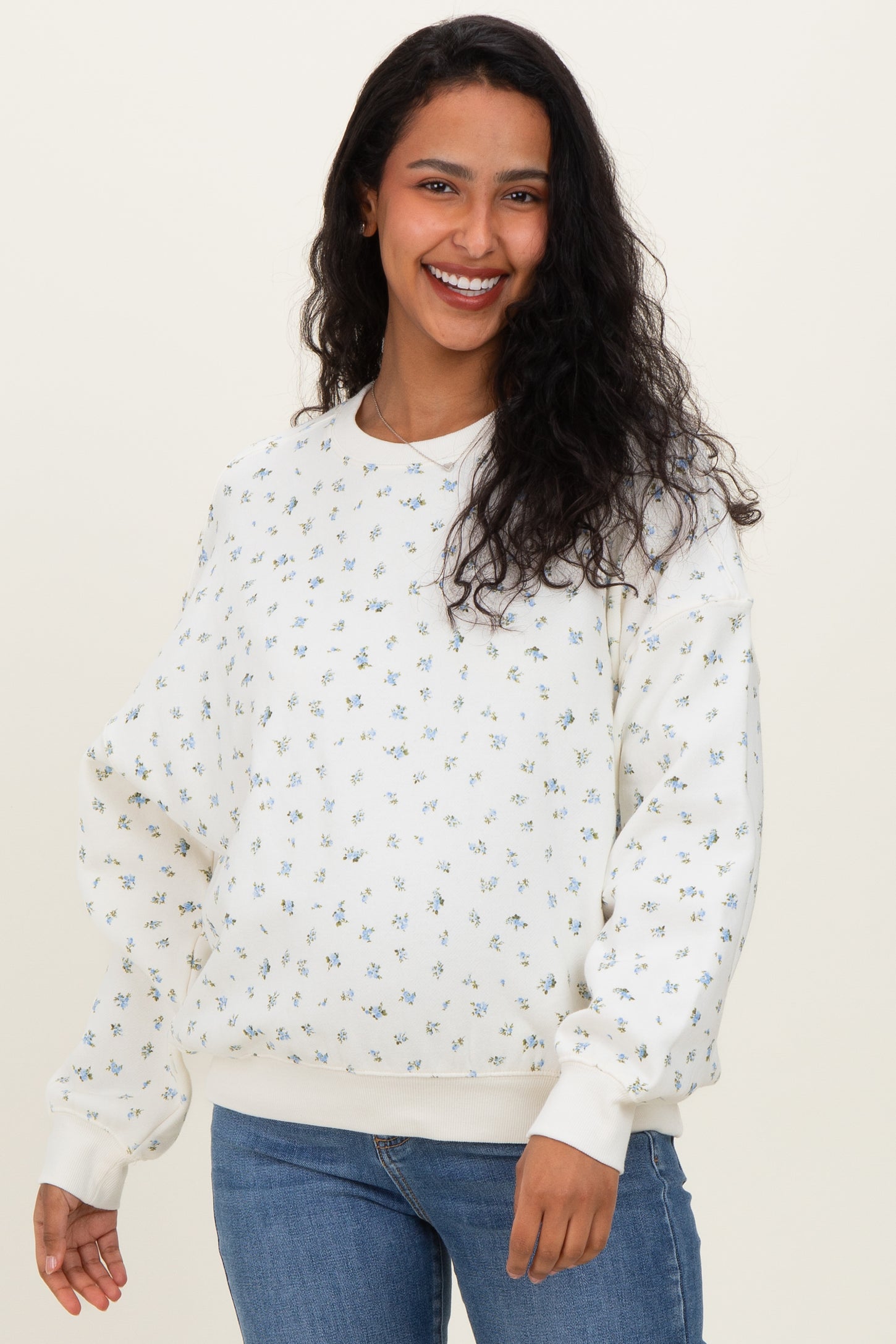 Blue Ditsy Floral Maternity Sweatshirt